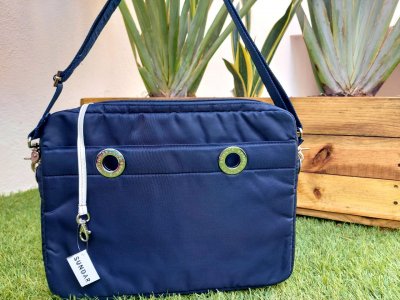 Bolsa Laptop azul marino, asa larga ribbon azul marino